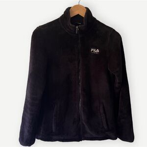 FILA Sport Black Long Sleeve Zip Up Cozy Fleece Logo Jacket. Pockets. Small.